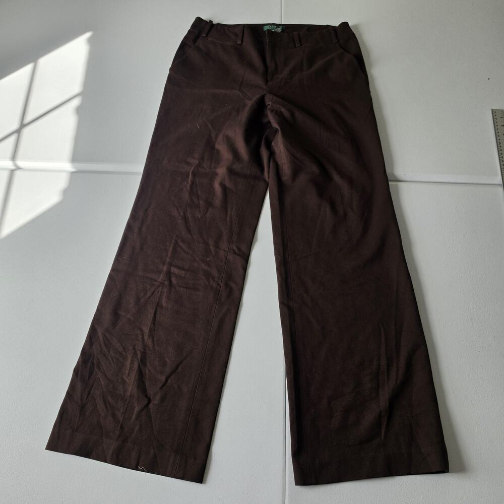 Lauren Ralph Lauren Pants Womens 10 Brown Twill Wide Leg Stretch Dress Trousers